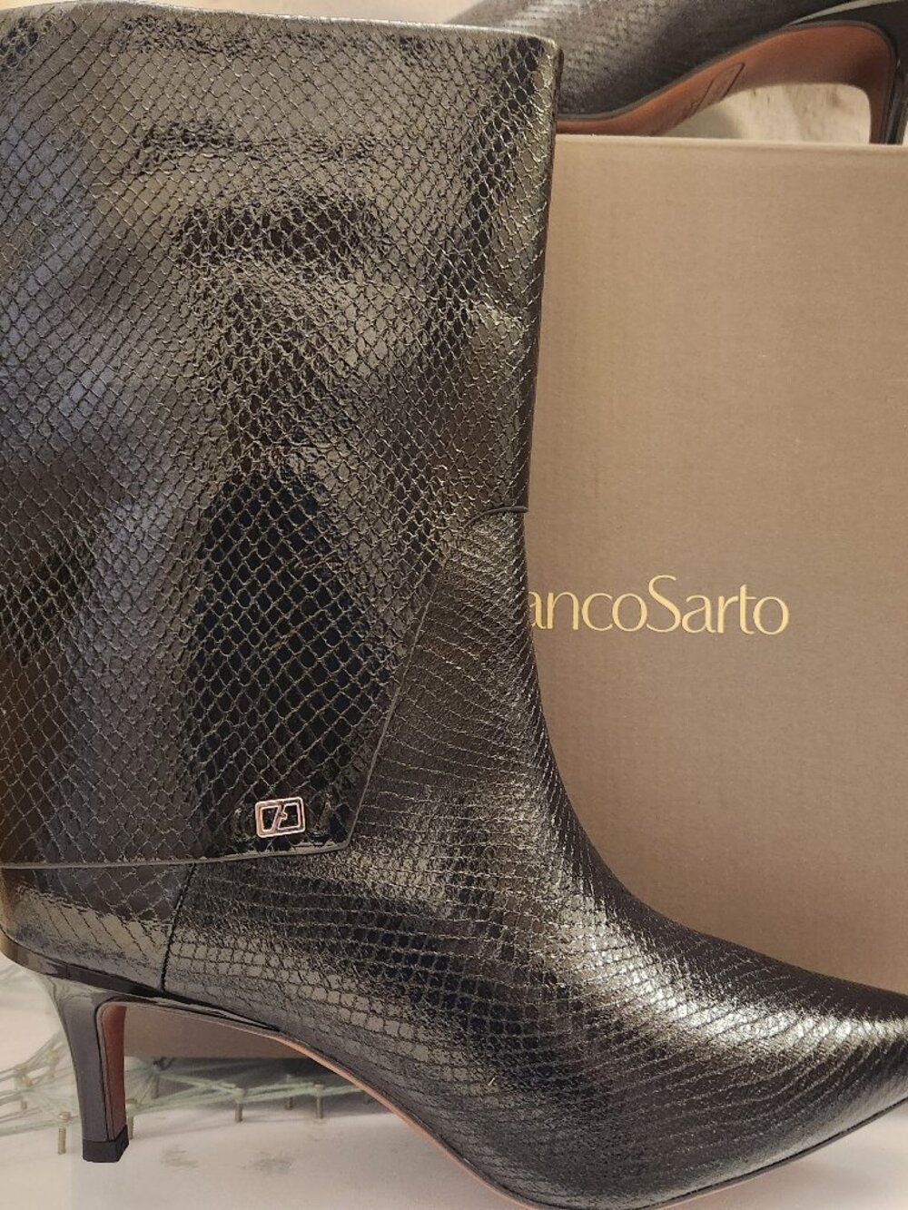 Franco Sarto Black "Alberta" Heeled Booties. NIB. Size: Various.
